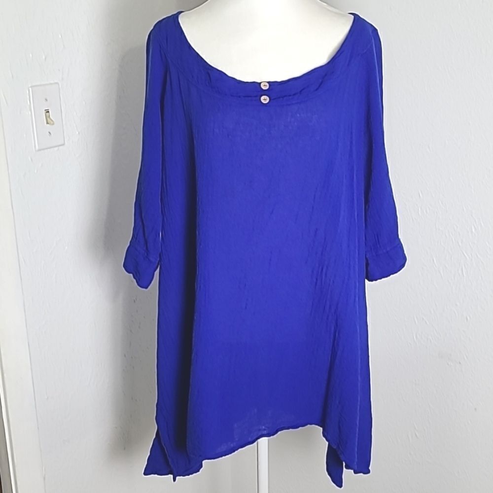 Sea Breeze Royal Blue Tunic Top, High-Low, Crinkled Fabric, Size XXXL